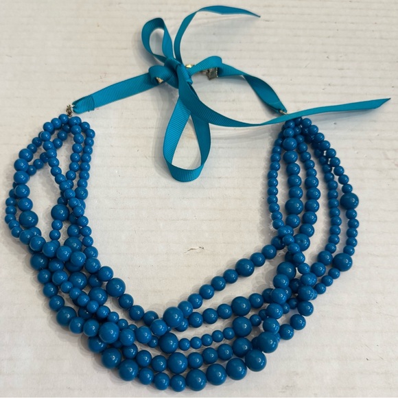 Sugarfix Teal Layered Multi Strand Acrylic Statement Necklace Ribbon Tie Detail - Picture 13 of 16